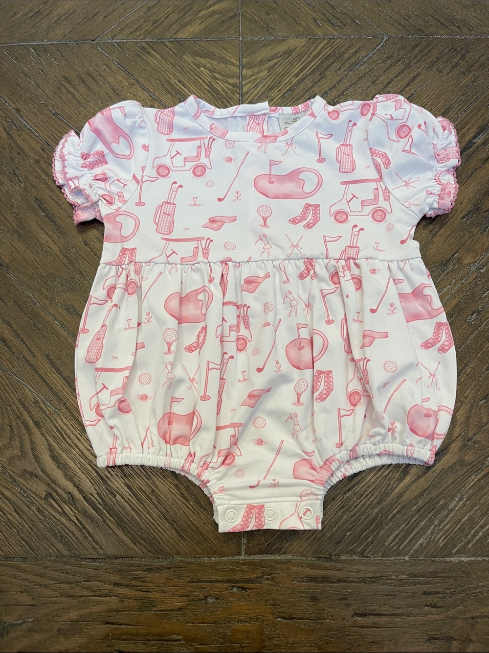 Sew Magnolia Pink Golf-Print Bubble Romper for Baby Girls